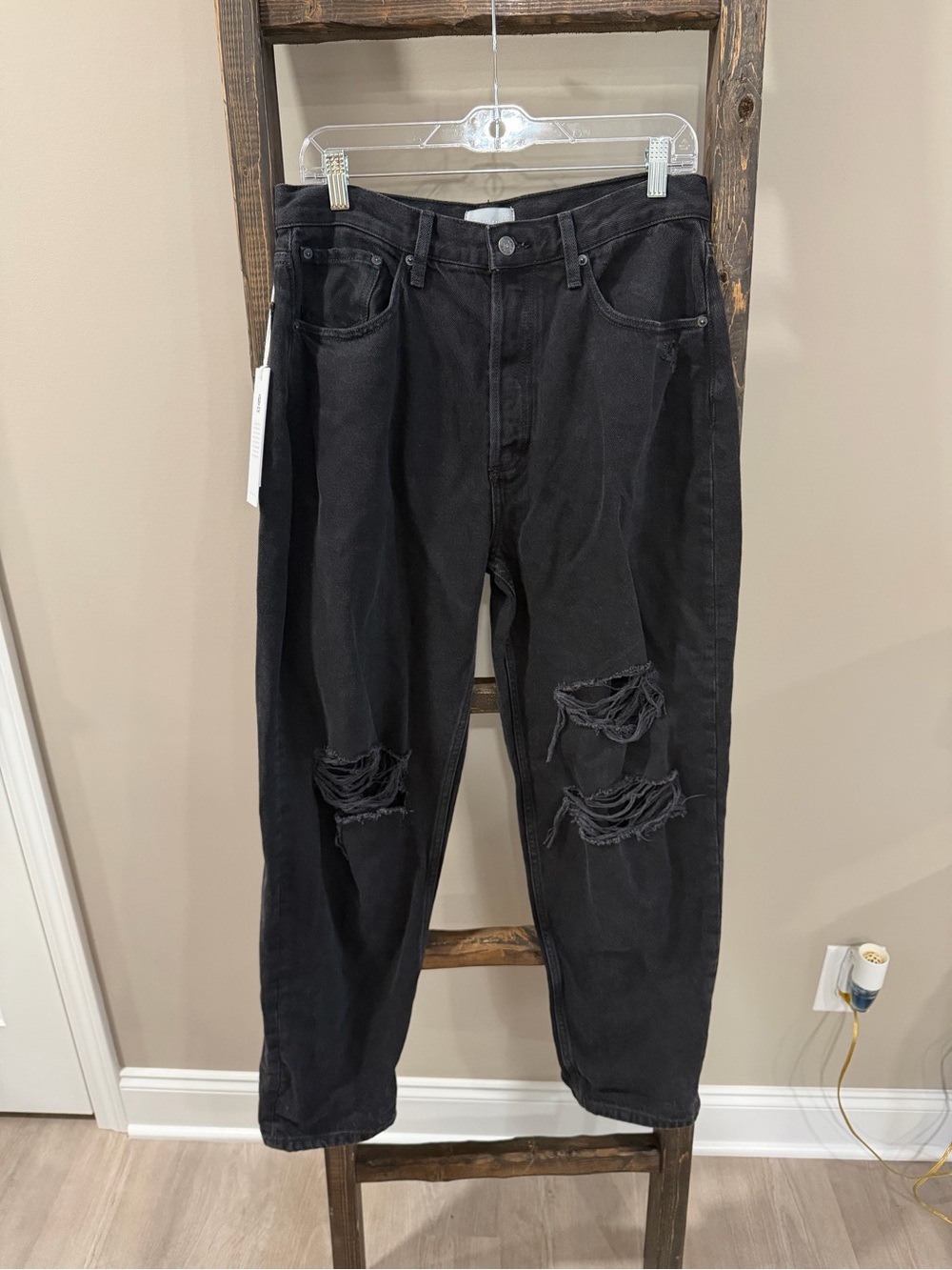 Boyish Toby High Rise Rigid Relaxed Tapered Distressed Black Jeans